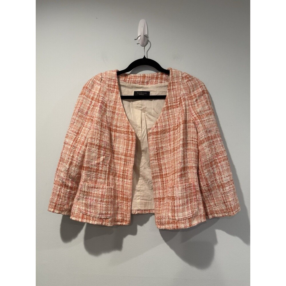 Talbots Tweed Blazer 6 Open 3/4 Sleeve Preppy Quiet Luxury Career Elle Woods